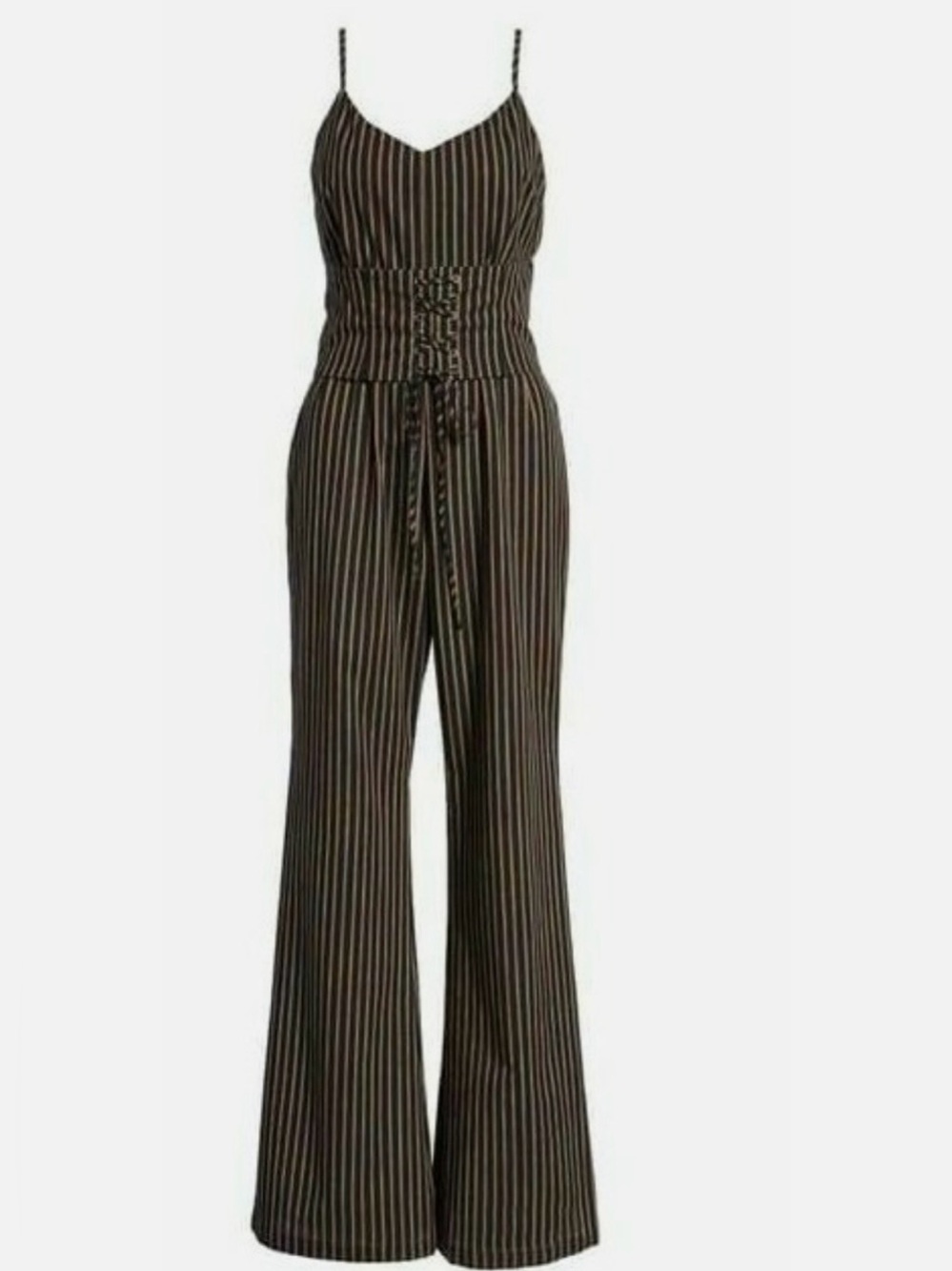 cupcakes & cashmere Black Pinstripe Lace-Up Corset Jumpsuit
